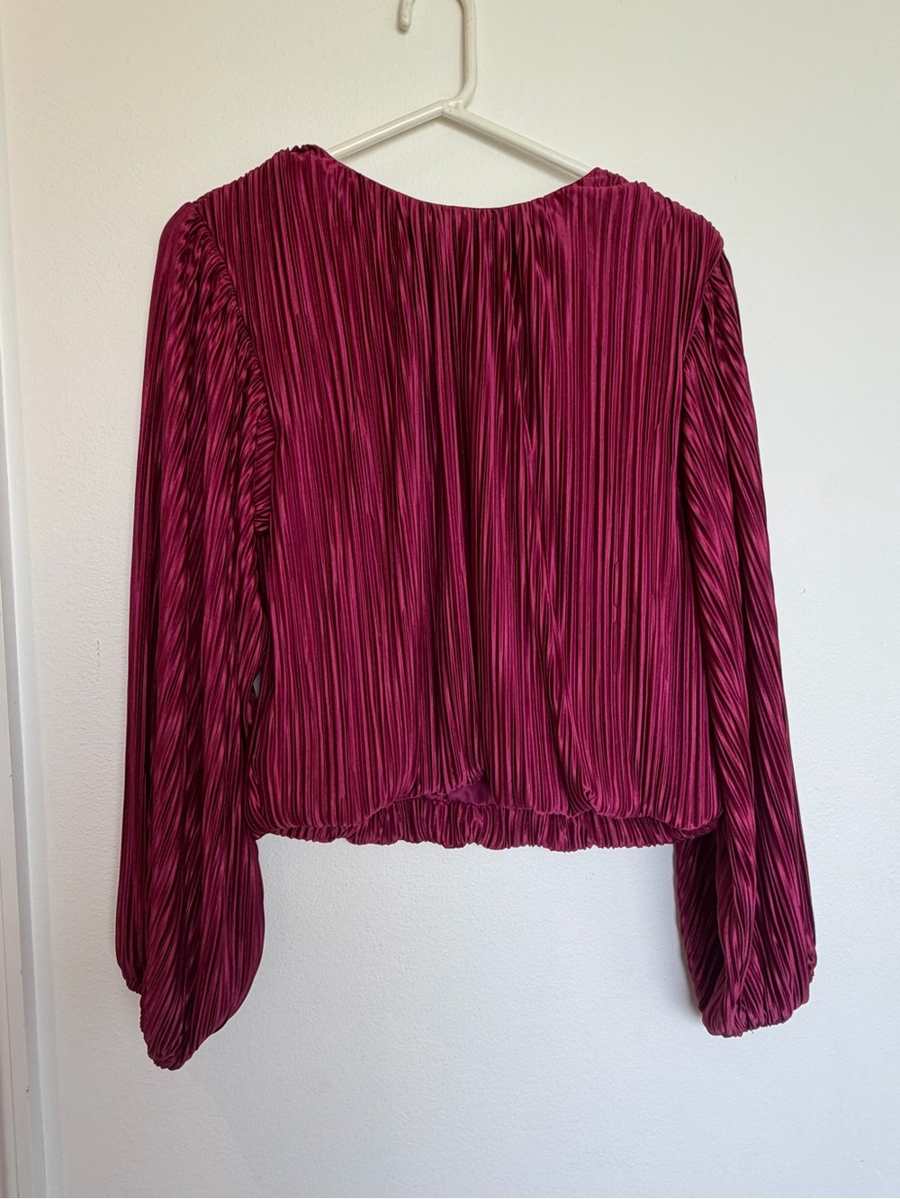 Pleated Long-Sleeve Blouse in Berry